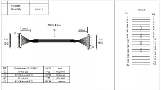 экран ноутбука кабеля Pin проводки 30AWG 20 провода 0.3mm LVDS